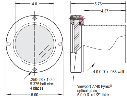 Pyrex Window Weldable Pyrex® Viewport – Replaceable Glass Vacuum Window | MDC Precision